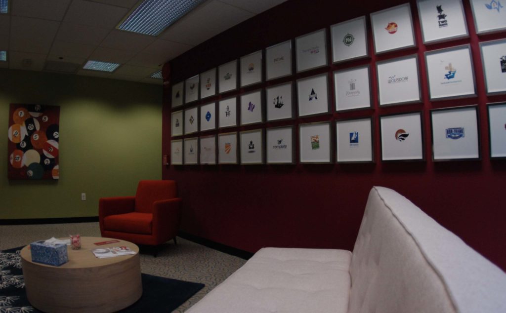 modern office interior logo wall