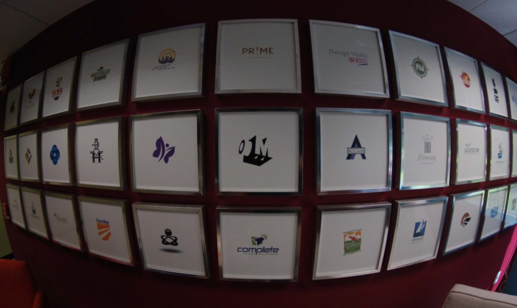 modern office interior logo wall symmetric