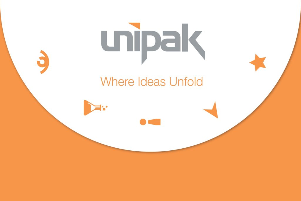 unipak logo and tag on white half circle 01